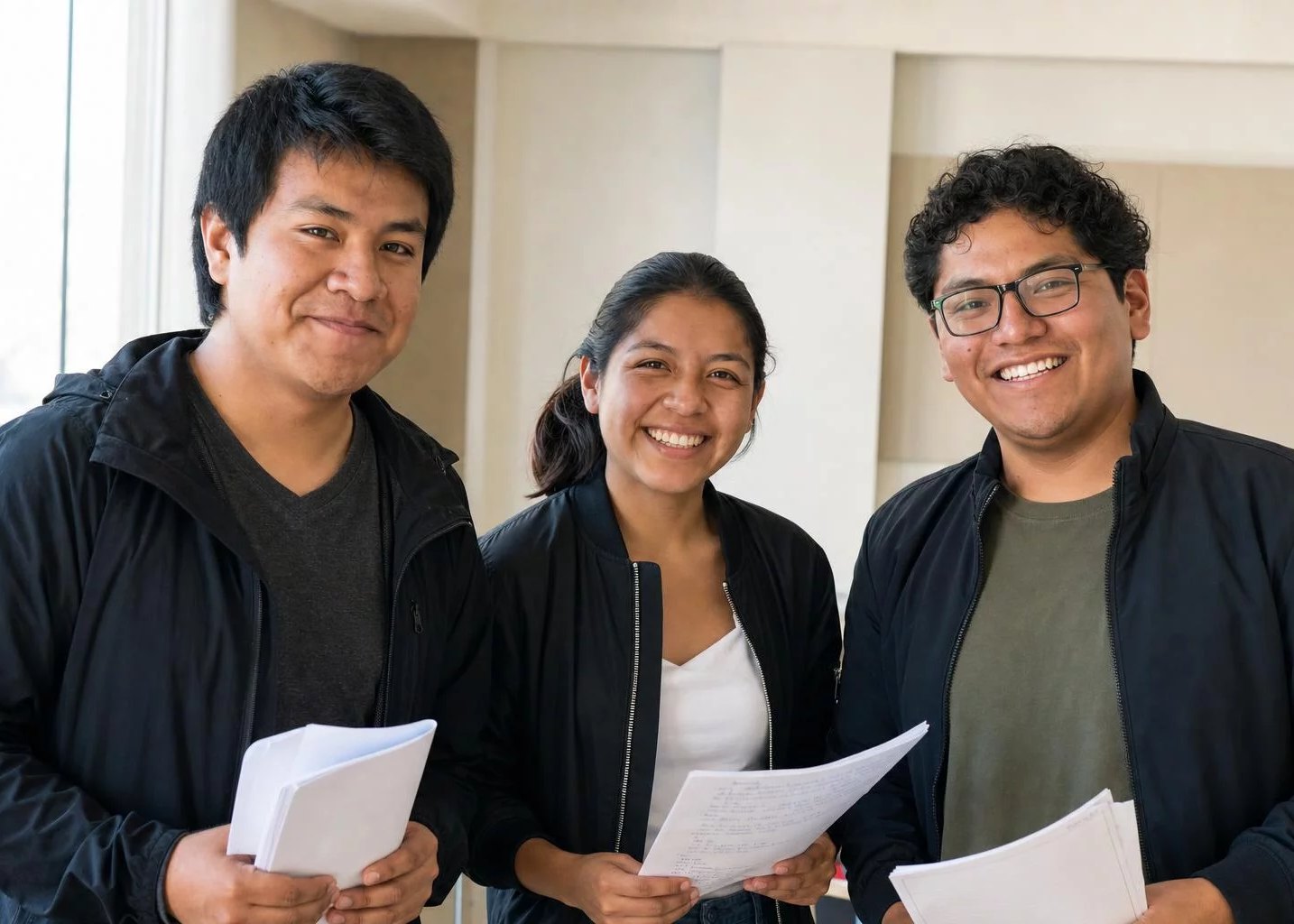 Tres adultos con sus apuntes, al cerrar la sesión